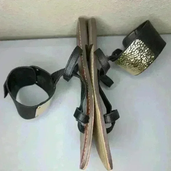 SAM EDELMAN Genette Gladiator Sandal Shoes Size 8.5 black/gold/brown - Picture 7 of 11